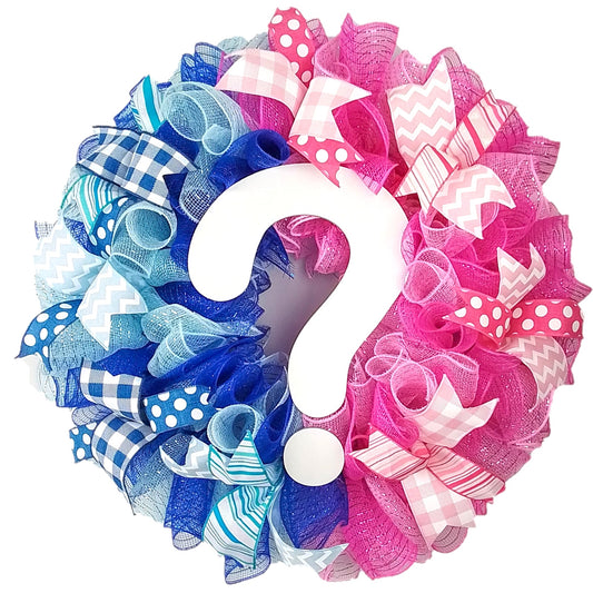 Gender Reveal Wreaths for Front Door - Pink Blue Baby Shower Wreath - Fuschia Baby Pastel White