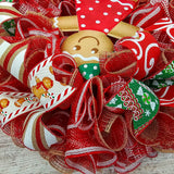 Girl Gingerbread Wreath | Outdoor Christmas Wreath | Mesh Front Door Wreath |