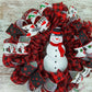 Snowman Wreath - Welcome Buffalo Plaid Christmas Mesh Front Door Wreath