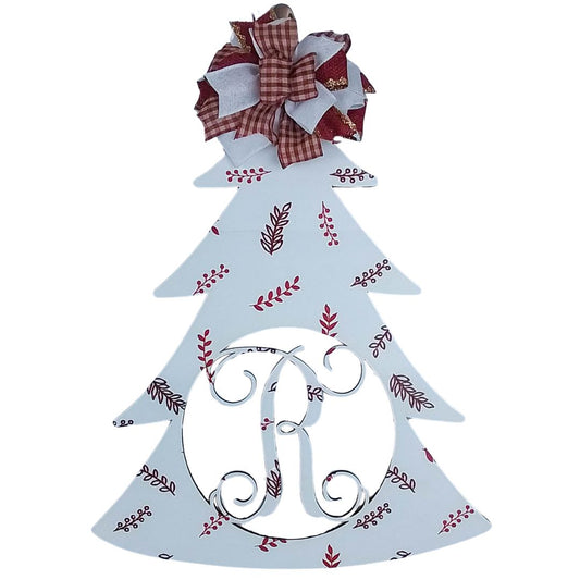 Customizable Wooden Door Hanger, Personalized Christmas Tree Decor, Rustic Holiday Monogram Decoration