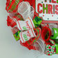 Whimsical Merry Christmas Wreath - Bright Outdoor Front Door Wreath - Fun Red White Lime Green Polka Dot