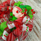 Elf Christmas Front Door Wreath | Holiday Mesh Wreath | Red White Lime Green