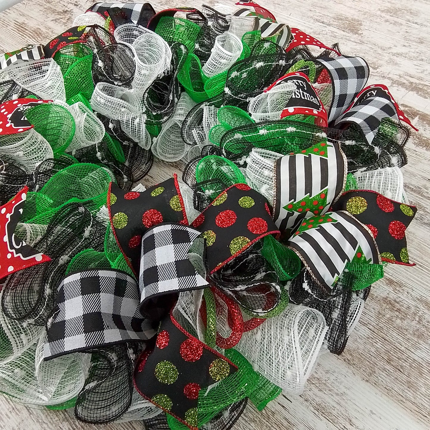 Festive Red, Green & White Christmas Wreath, Seasonal Decor