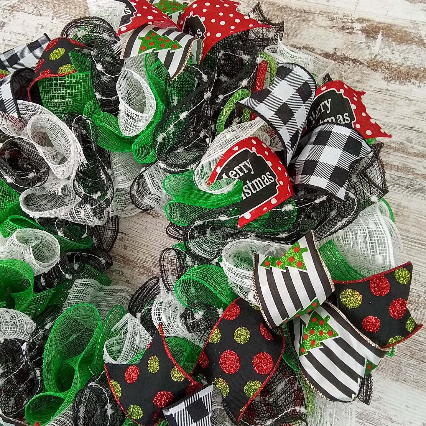 Festive Red, Green & White Christmas Wreath, Seasonal Decor