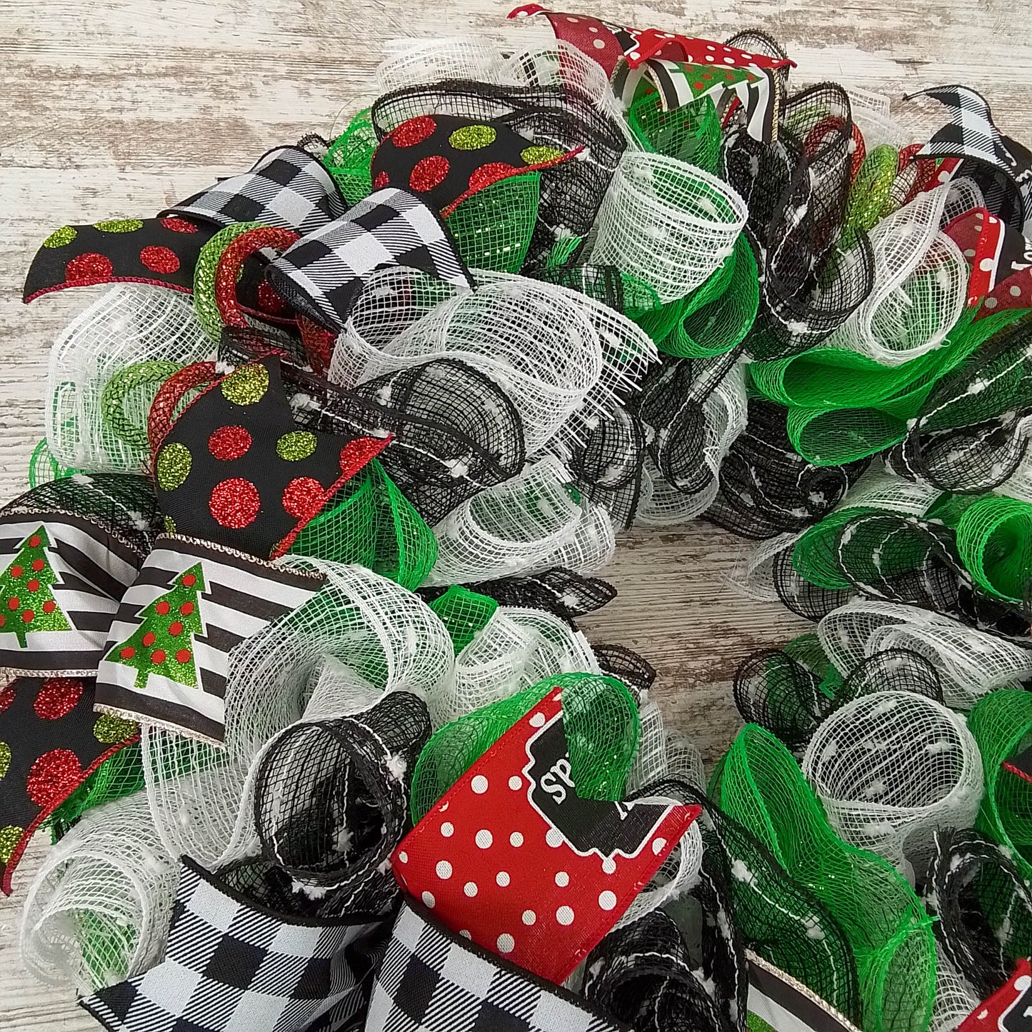 Festive Red, Green & White Christmas Wreath, Seasonal Decor