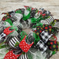 Festive Red, Green & White Christmas Wreath, Seasonal Decor
