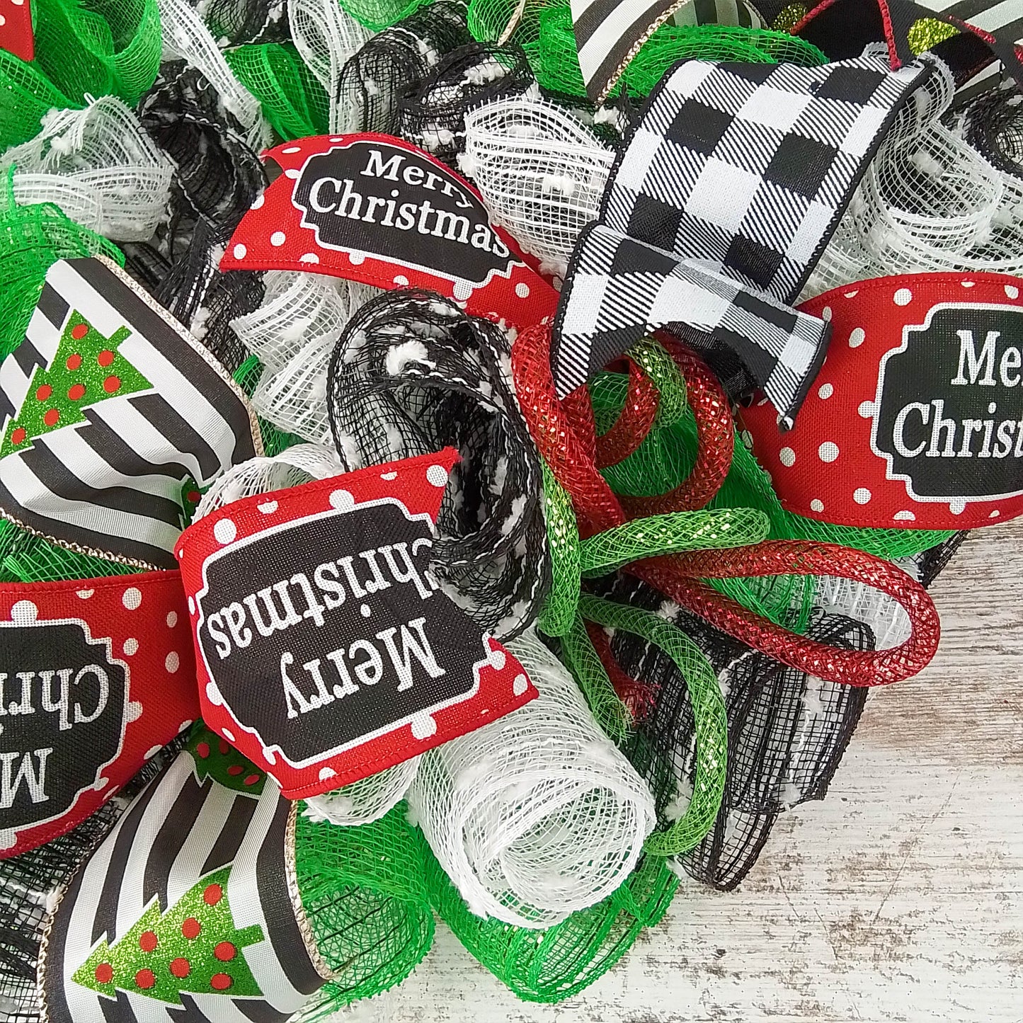 Festive Red, Green & White Christmas Wreath, Seasonal Decor