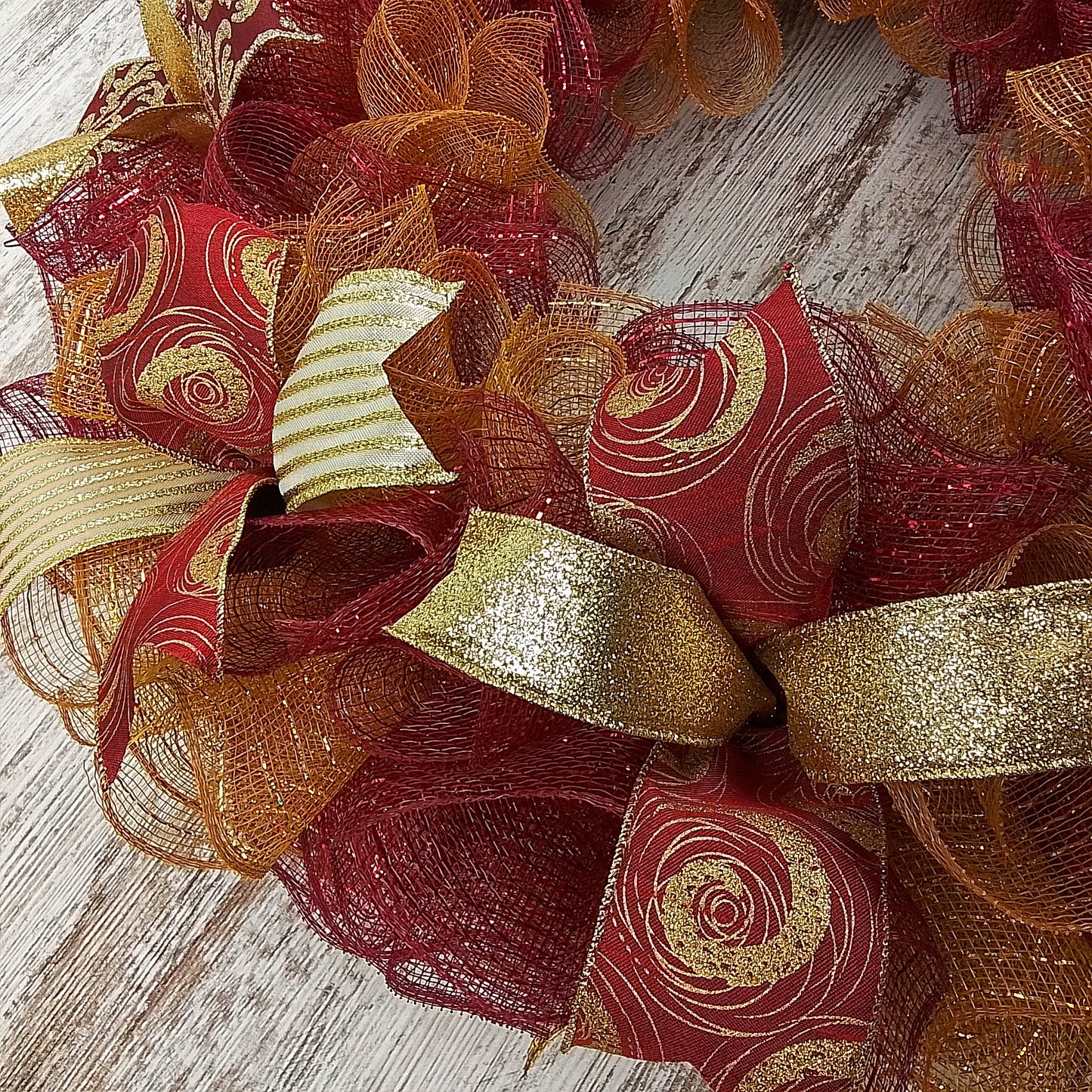 Christmas Door Wreath in Burgundy and Gold | Classic Holiday Elegance