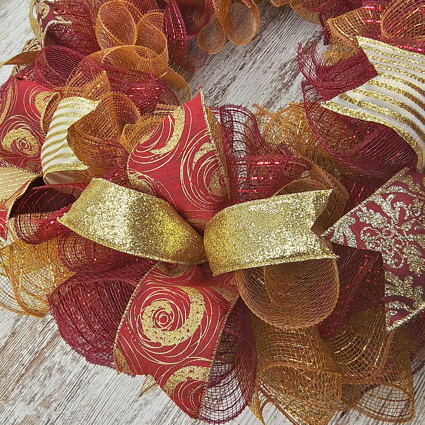 Christmas Door Wreath in Burgundy and Gold | Classic Holiday Elegance