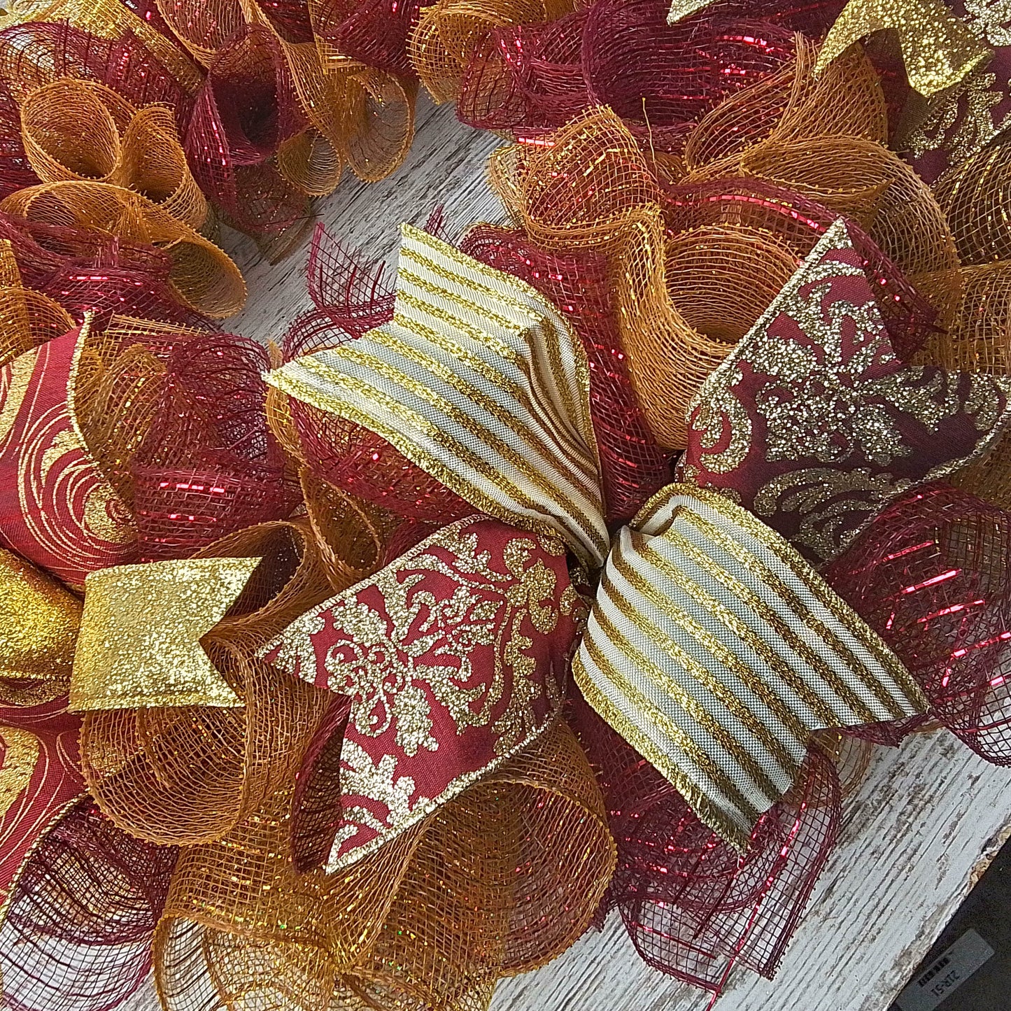 Christmas Door Wreath in Burgundy and Gold | Classic Holiday Elegance
