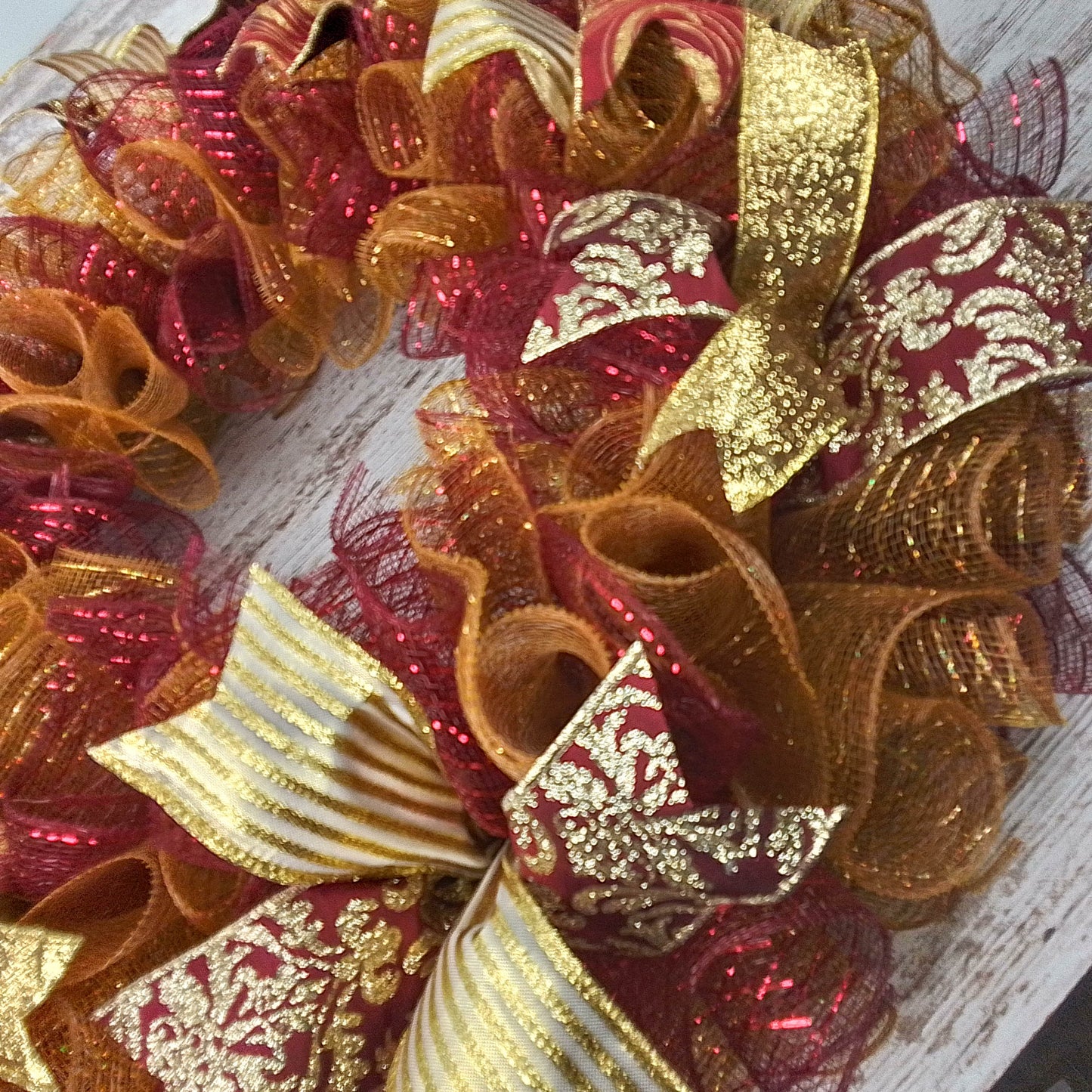 Christmas Door Wreath in Burgundy and Gold | Classic Holiday Elegance