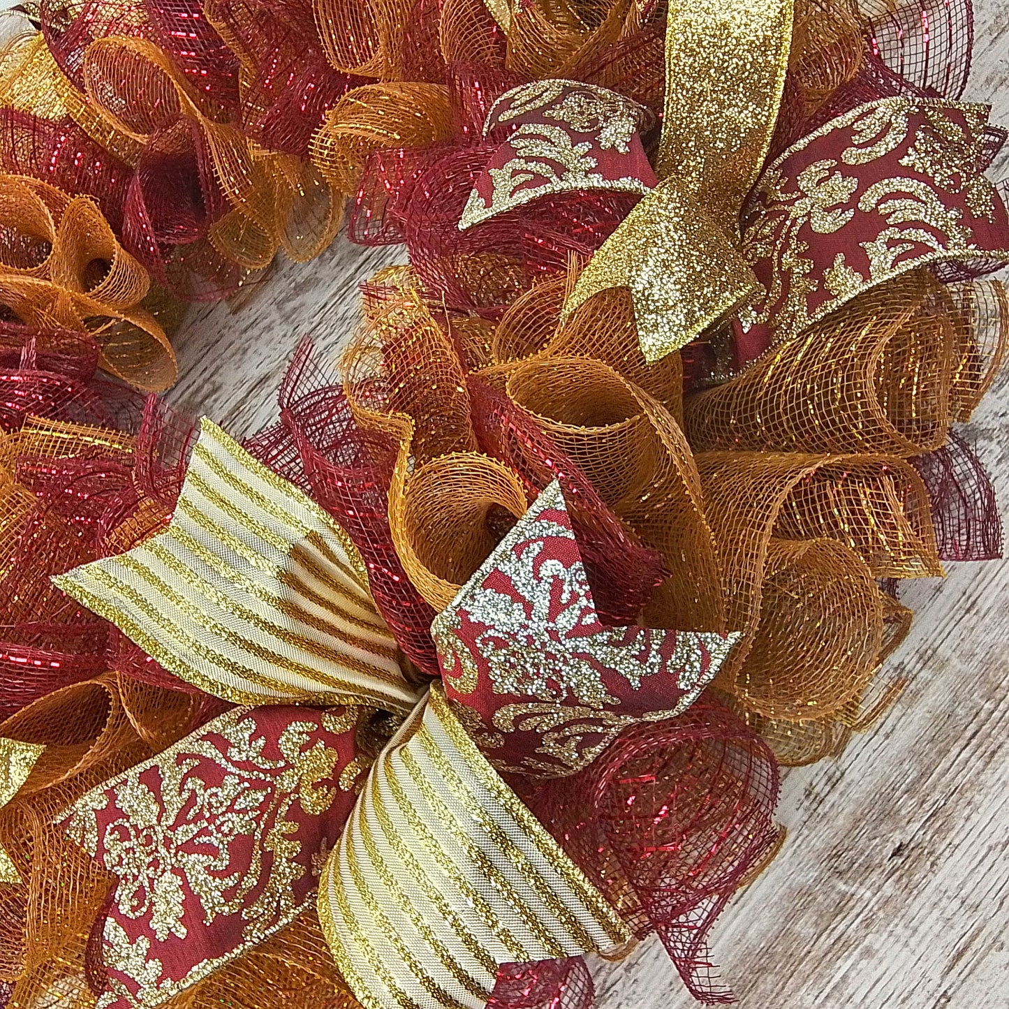 Christmas Door Wreath in Burgundy and Gold | Classic Holiday Elegance