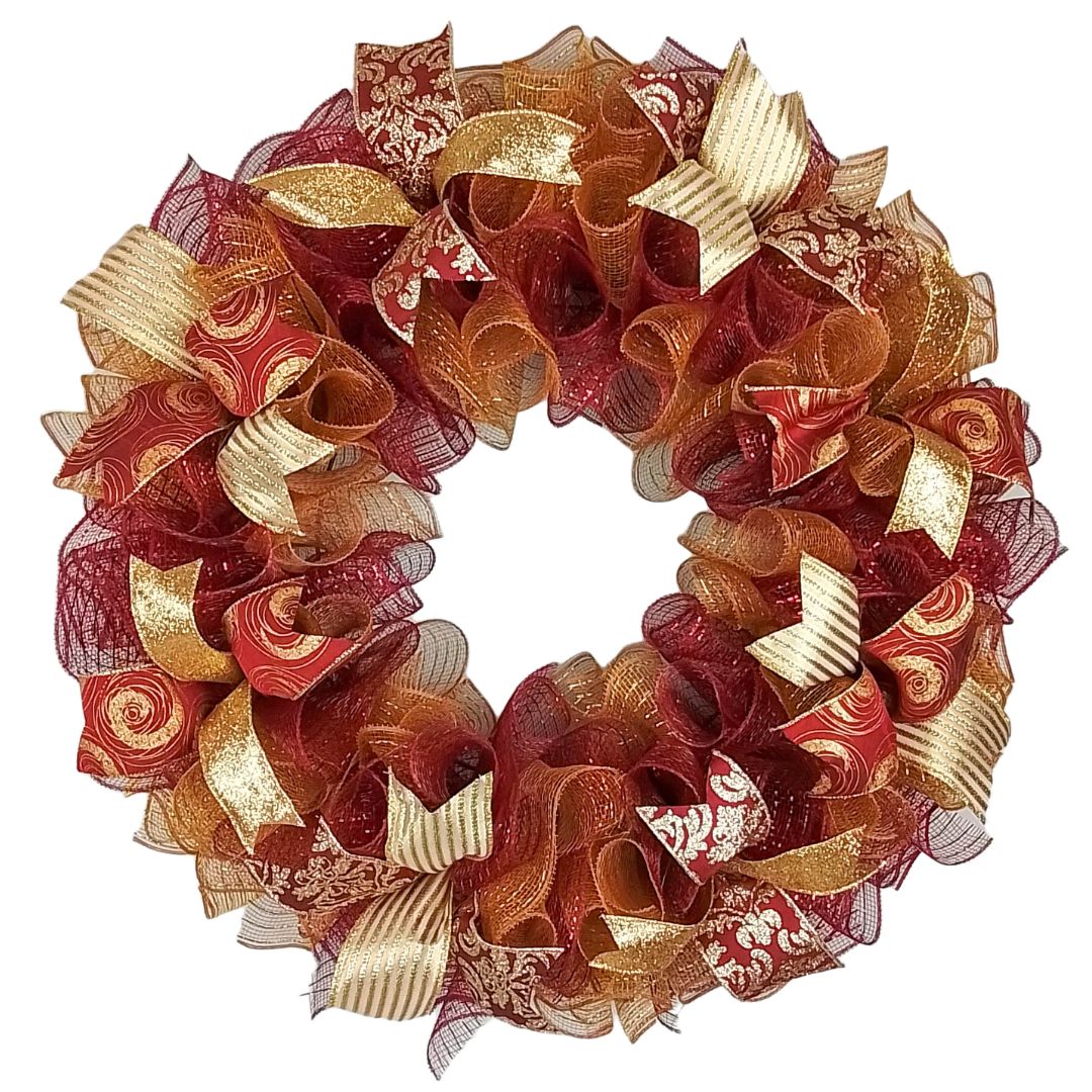 Christmas Door Wreath in Burgundy and Gold | Classic Holiday Elegance