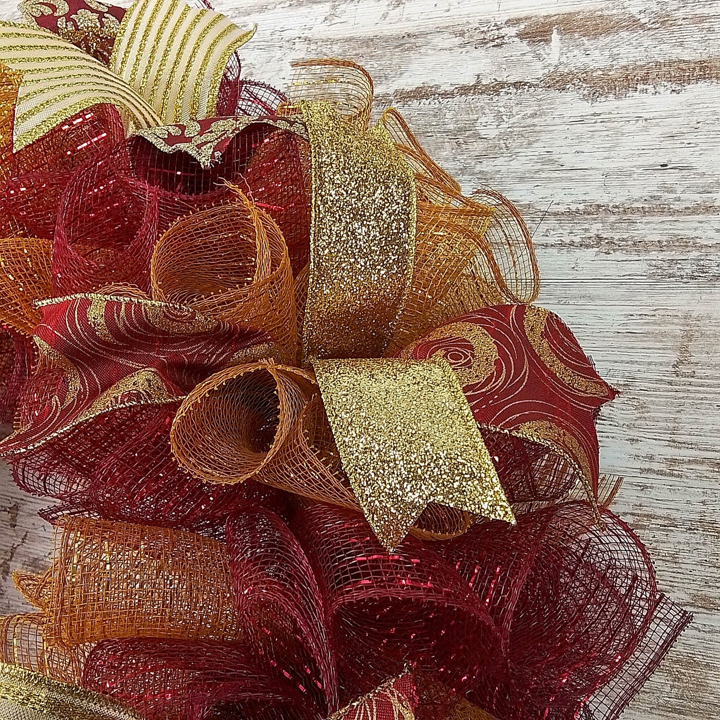 Christmas Door Wreath in Burgundy and Gold | Classic Holiday Elegance