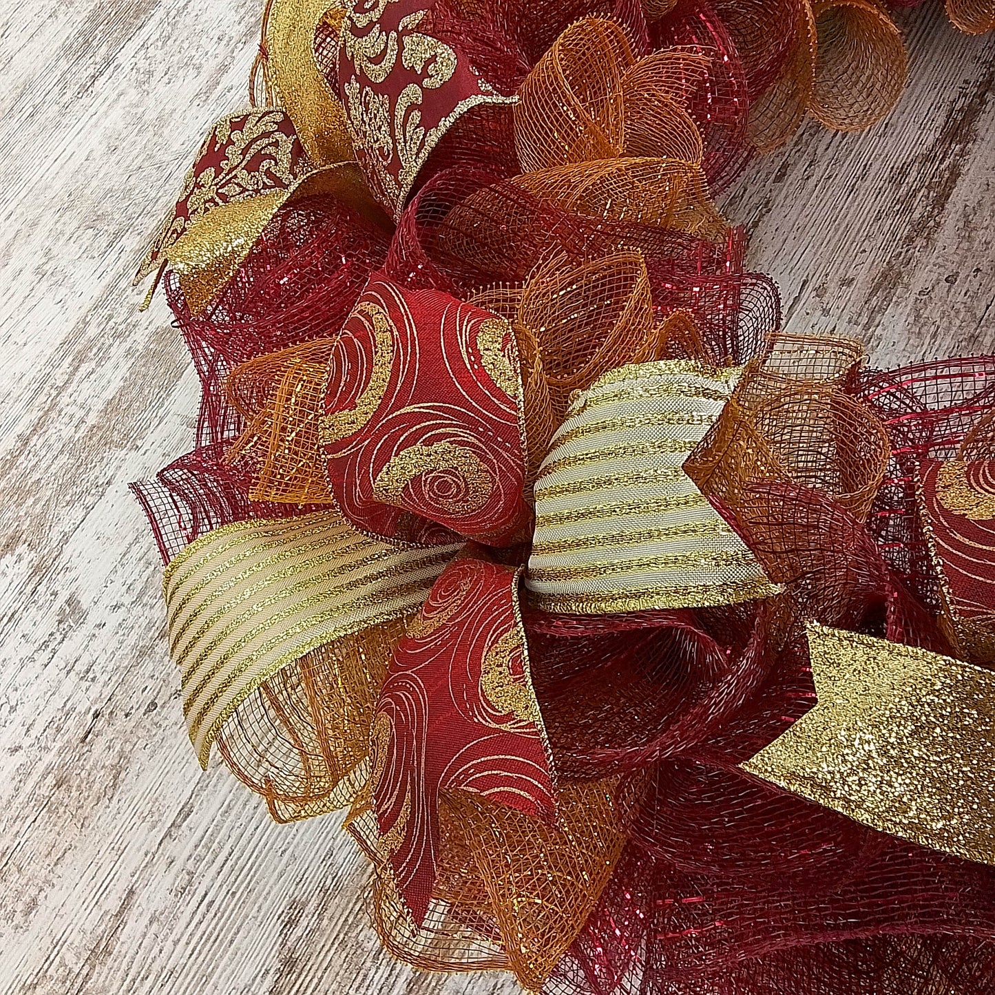 Christmas Door Wreath in Burgundy and Gold | Classic Holiday Elegance