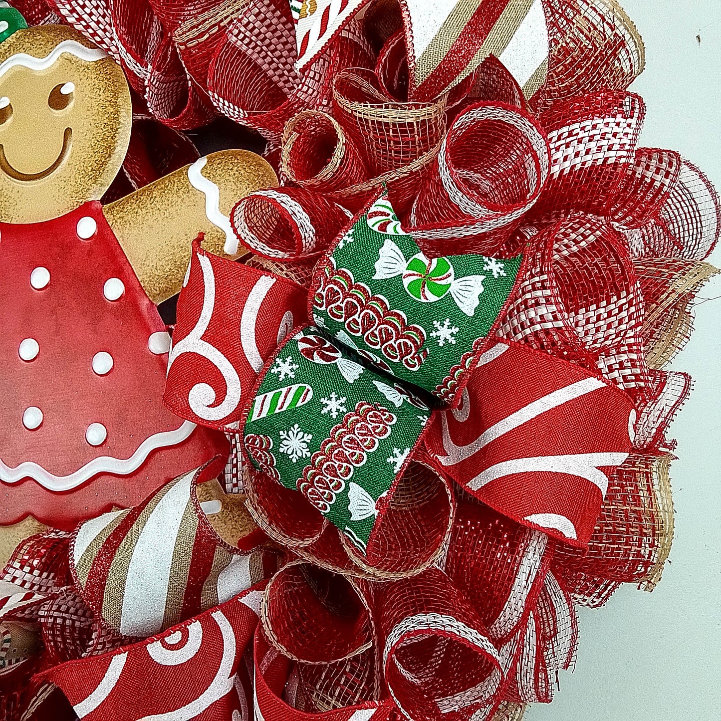 Girl Gingerbread Wreath | Outdoor Christmas Wreath | Mesh Front Door Wreath |