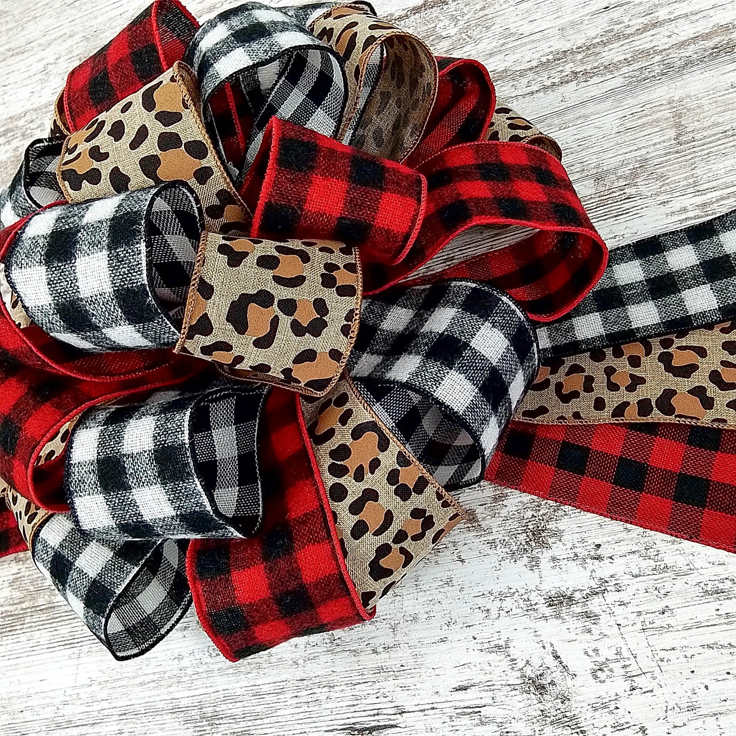 Animal Print Buffalo Plaid Christmas Tree Topper Bow