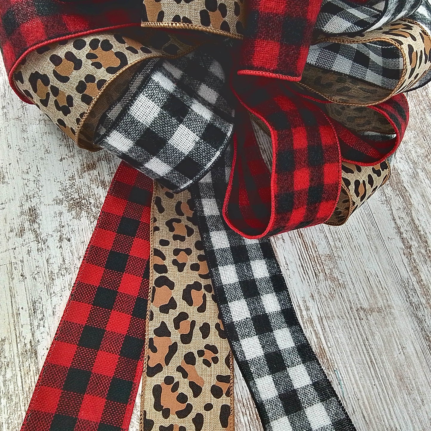 Animal Print Buffalo Plaid Christmas Tree Topper Bow