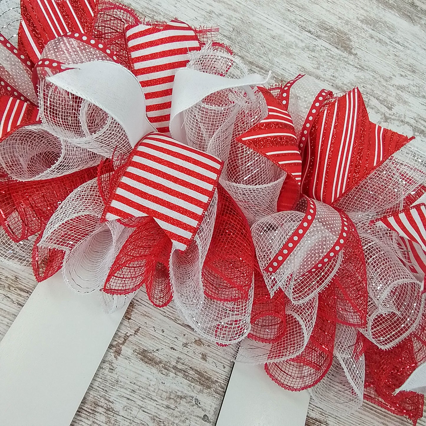Elf Christmas Skirt Mesh Front Door Wreath | Red White Candy Cane Stripe