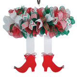 Christmas Elf Skirt and Legs Mesh Wreath | Red White Emerald Green