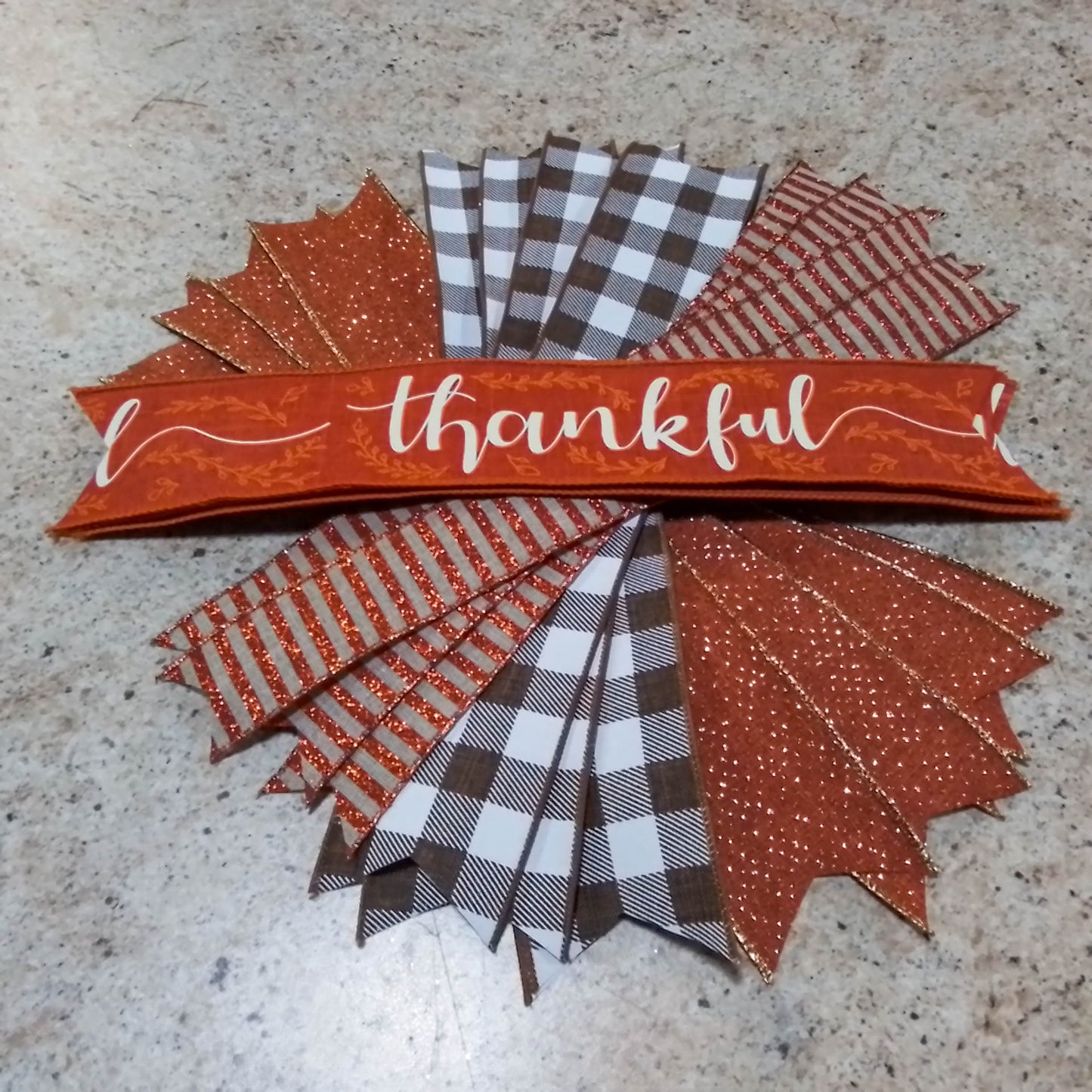 Thankful Buffalo Check Fall Thanksgiving Wreath | Orange White Brown