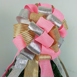 Gold, Silver and Pink Tree Bow, Non-Traditional Christmas Decor, Versatile Indoor/Outdoor Ornament