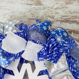 Snowflake Winter Mesh Door Wreath | Blue White Silver
