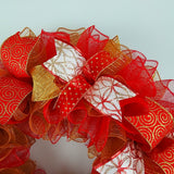 Red and Gold Mesh Christmas Front Door Wreath