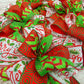 Red Lime Green Christmas Holiday Lantern Wreath Bow - Burlap Wreath Embellishment for Making Your Own - Layered Full Handmade Farmhouse Already Made