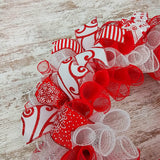 Peppermint Candy Cane Christmas Wreath - Red White Mesh Christmas Door Decorations