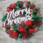 Christmas Wreath | Holiday Mesh Front Door Wreath | Red White Emerald Green