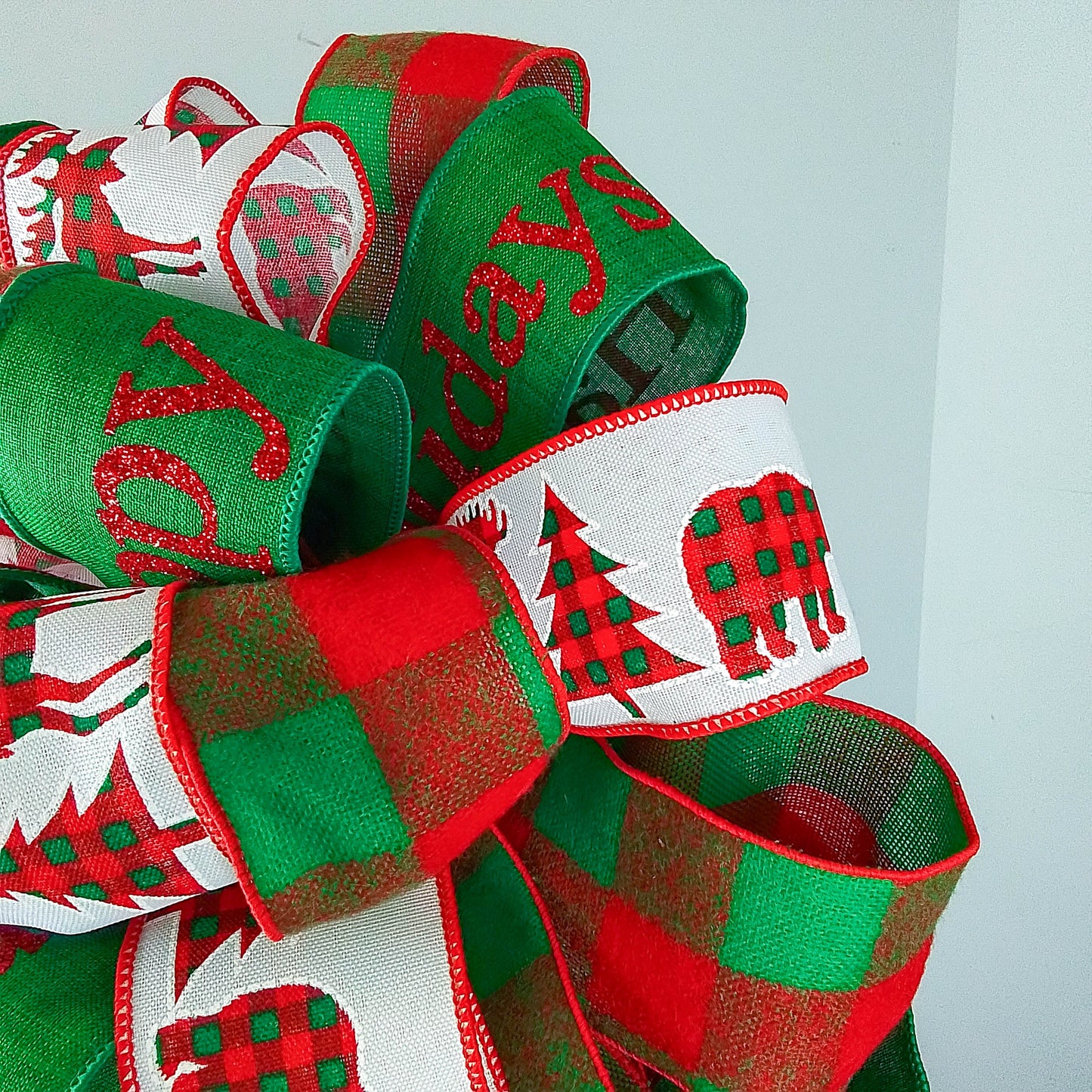 Full Bow Christmas Tree Topper - Gift Present Bow - Tree Bow | Red Emerald Green White