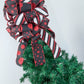 Red Black White Christmas Tree Bow Topper | Buffalo Plaid Tree Bow