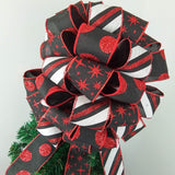 Red Black White Christmas Tree Bow Topper | Buffalo Plaid Tree Bow