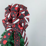Red Black White Christmas Tree Bow Topper | Buffalo Plaid Tree Bow
