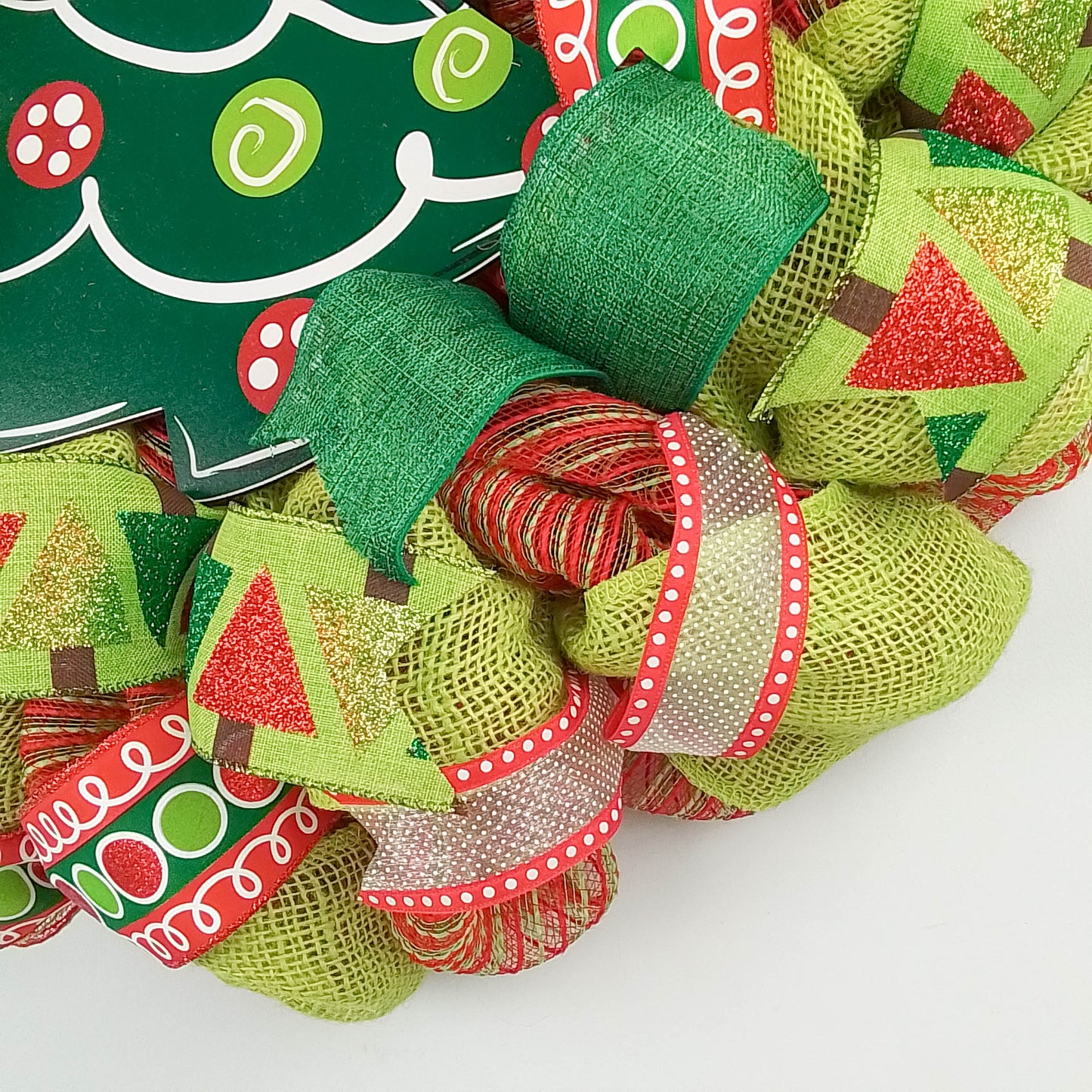 Christmas Wreath - Holiday Tree Decor Front Door Wreath - Red Lime Green Burlap