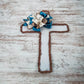 Cross Grapevine Wreath - Easter Cross Door Hanger Oversized Bow Door Decor; Cream Brown Dark Blue