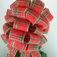 Tartan Plaid Red Green Gold Bow Tree Topper - Christmas Tree Bow