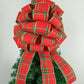 Tartan Plaid Red Green Gold Bow Tree Topper - Christmas Tree Bow