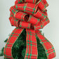 Tartan Plaid Red Green Gold Bow Tree Topper - Christmas Tree Bow