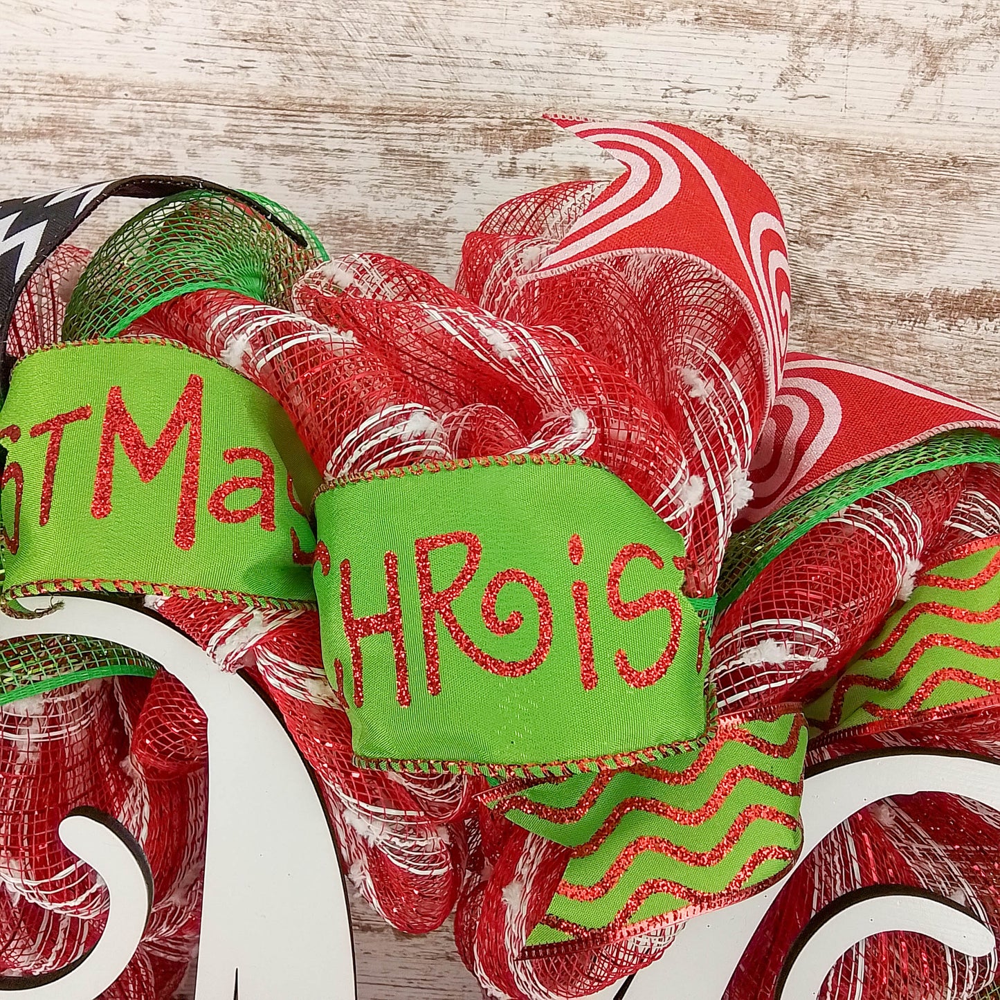 Candy Cane Whimsical Christmas Wreath | Red White Black Lime Green