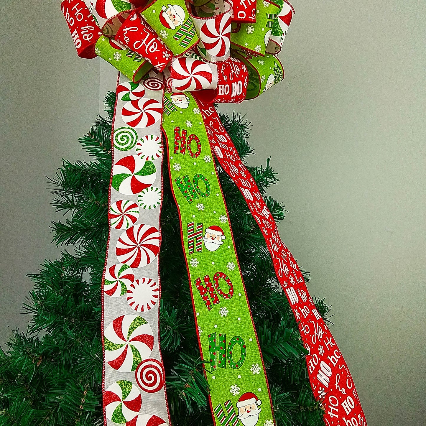 Red and Lime Christmas Tree Bow Topper | Santa Present Bow