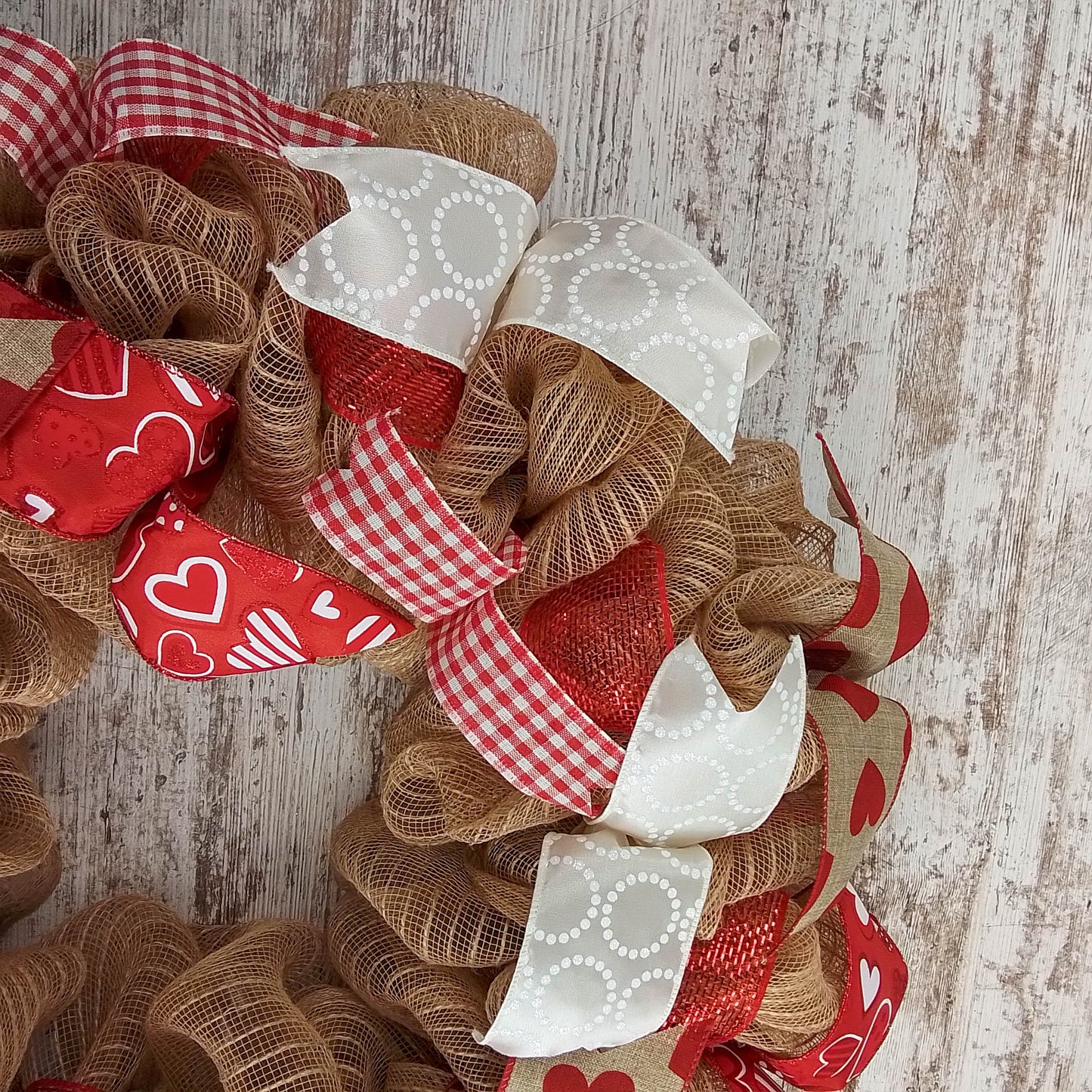 Burlap Valentine Front Door Wreath | Red Brown White