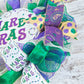 Sparkly Mardi Gras Wreath - White Gold Fat Tuesday Mesh Front Door Decor - Purple Emerald Green