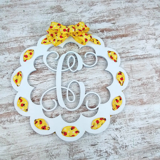 Decorative Ladybug Wreath, Personalized Letter Home Decor, Spring and Summer Seasonal Decoration