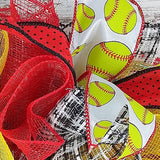 Softball Soft Ball Mesh Door Wreath; Red Yellow Black Stitching