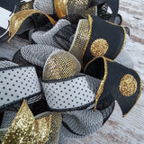 Black and White Easter Wreath - Gold-Accented Bunny Design - Versatile Indoor/Outdoor Easter Decor