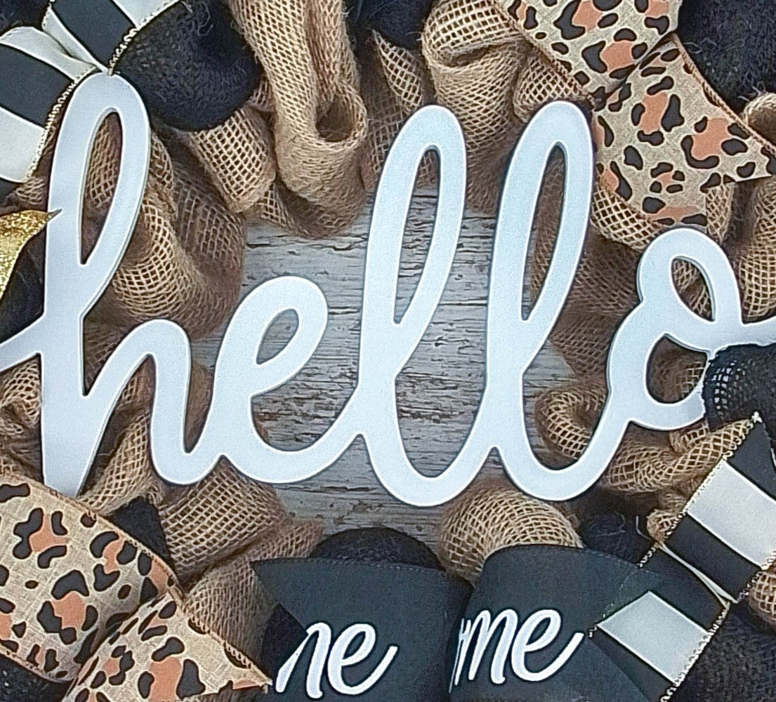Animal Print Hello Door Wreaths - Everyday Burlap Mesh Front Door Decor