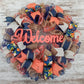 Decorative Welcome Wreath, Home Décor Gift, Peach and Navy Blue Wreath