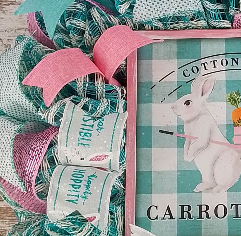 Easter Wreaths for Door - Carrot Easter Bunny Welcome Door Decor - Blue Pink Turquoise Aqua